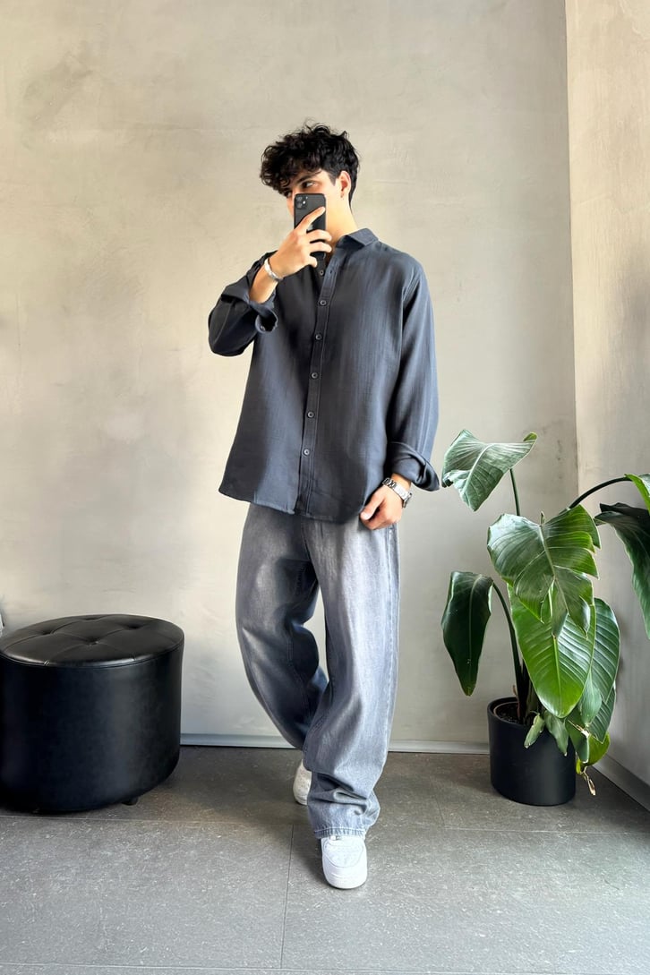 Keten Oversize Basic Gömlek