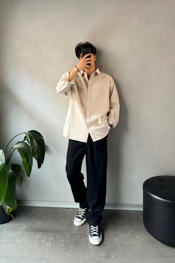 Keten Oversize Basic Gömlek