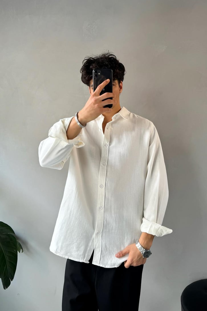 Keten Oversize Basic Gömlek