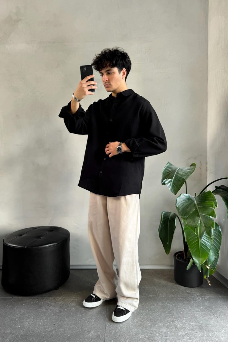 Keten Oversize Basic Gömlek