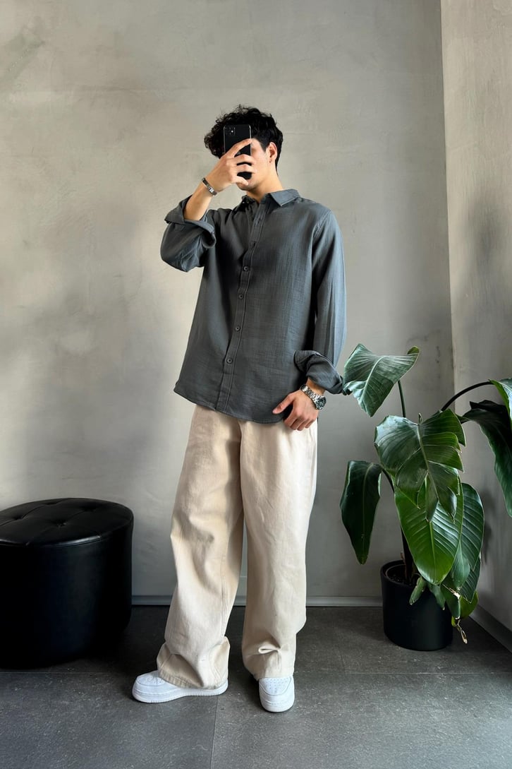 Keten Oversize Basic Gömlek