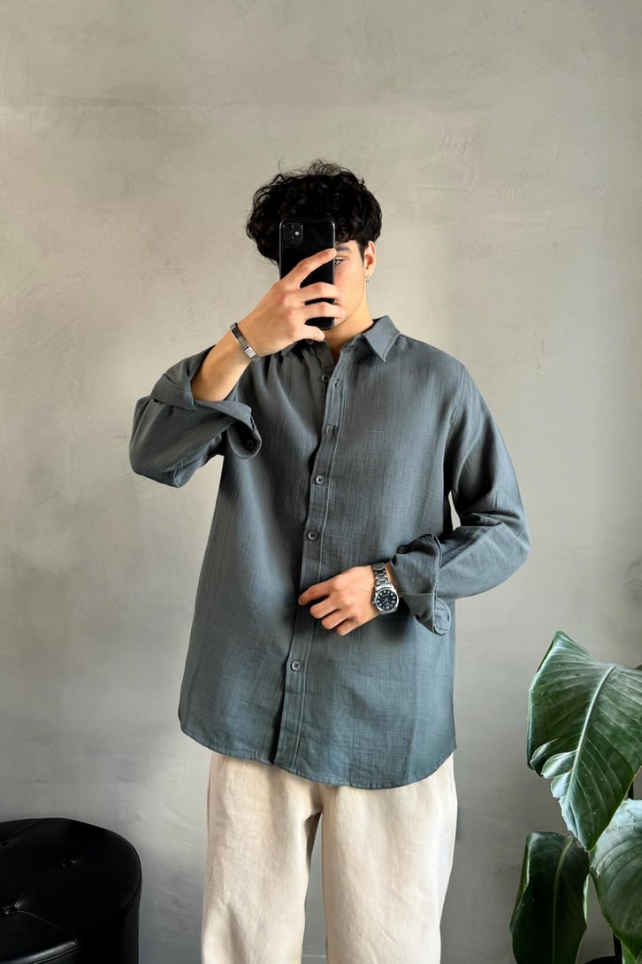 Keten Oversize Basic Gömlek