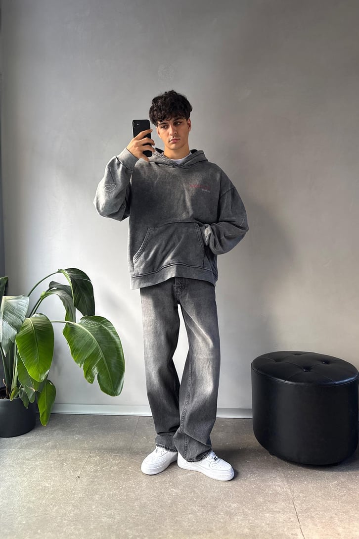 Kol Baskı Detay Oversize Hoodie