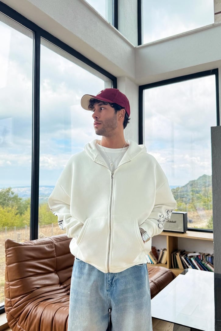 Kol Baskılı Zip Hoodie