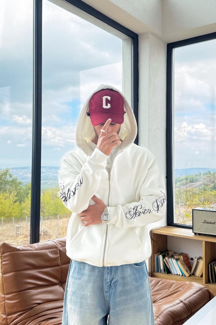 Kol Baskılı Zip Hoodie