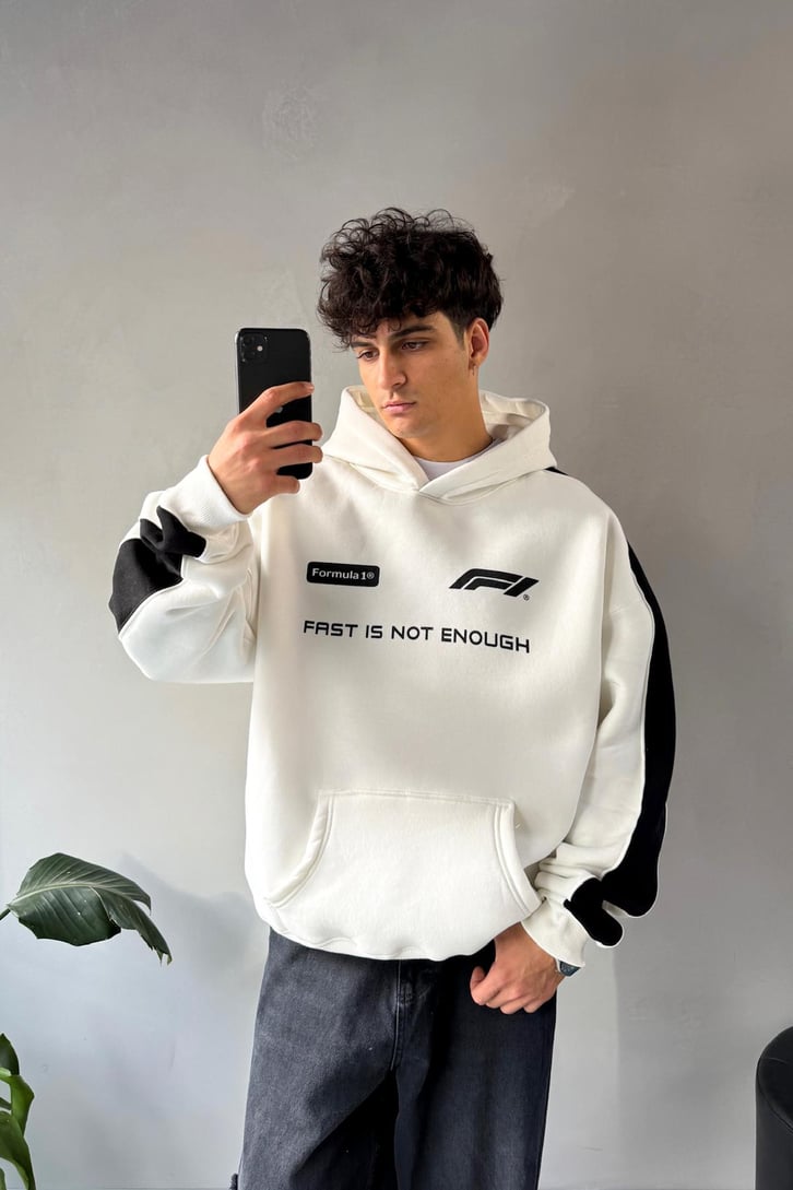 Kol Biye Geçişli Baskılı Oversize Hoodie
