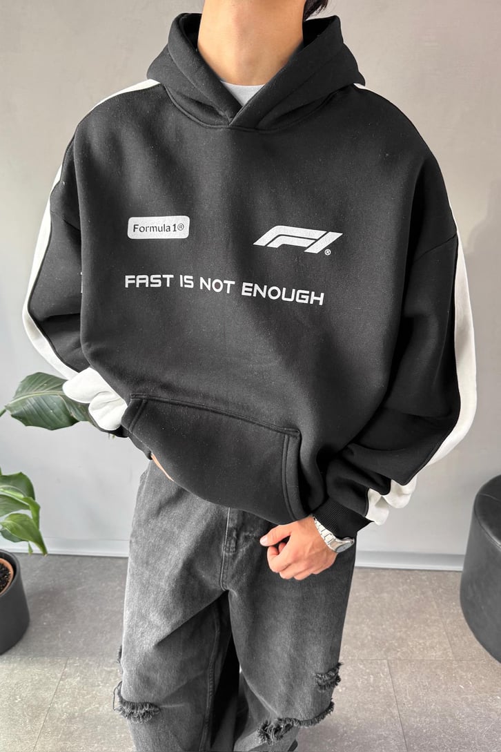Kol Biye Geçişli Baskılı Oversize Hoodie