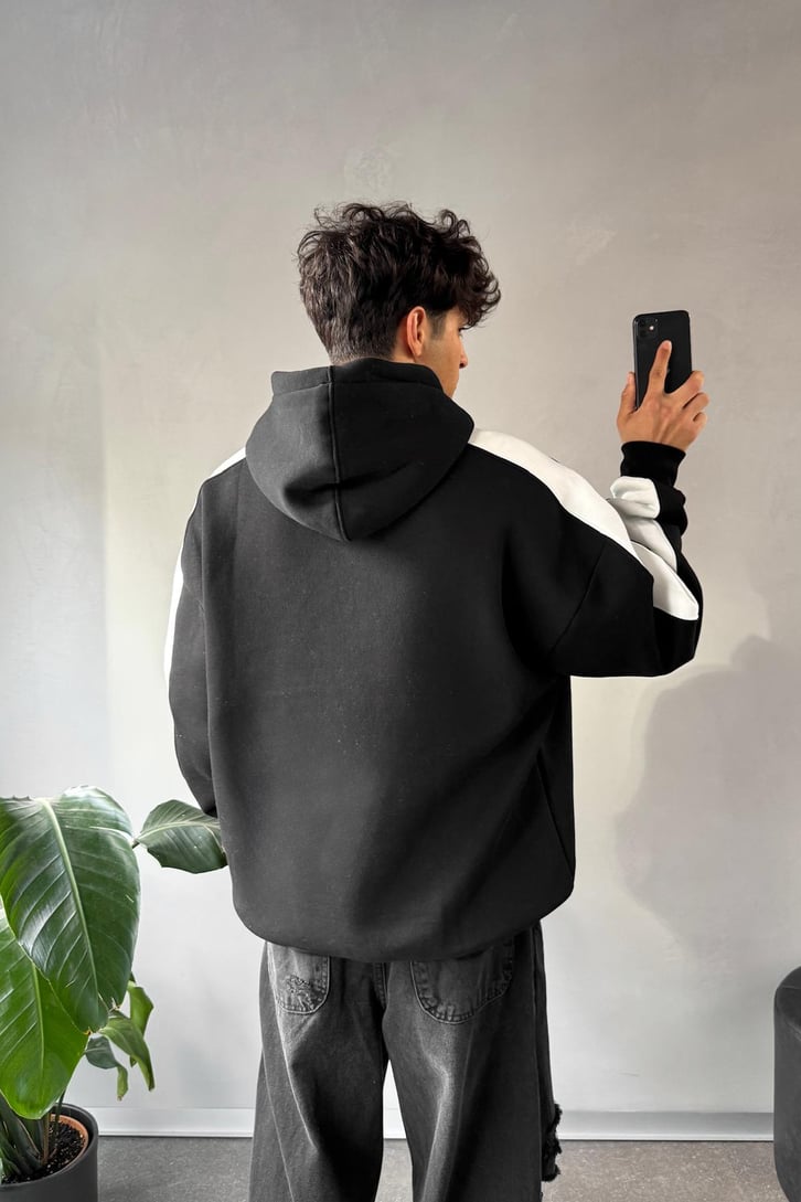 Kol Biye Geçişli Baskılı Oversize Hoodie