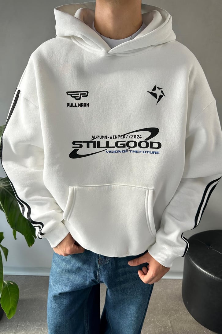 Kol Biye Geçişli Baskılı Oversize Hoodie