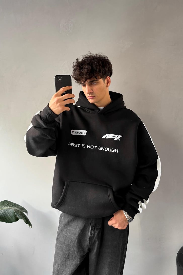 Kol Biye Geçişli Baskılı Oversize Hoodie