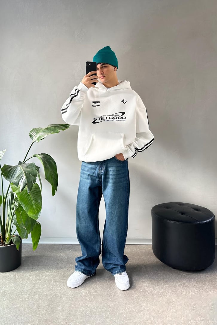 Kol Biye Geçişli Baskılı Oversize Hoodie