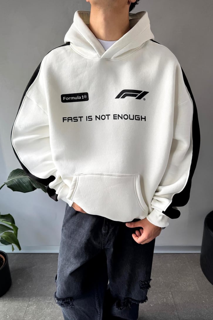 Kol Biye Geçişli Baskılı Oversize Hoodie