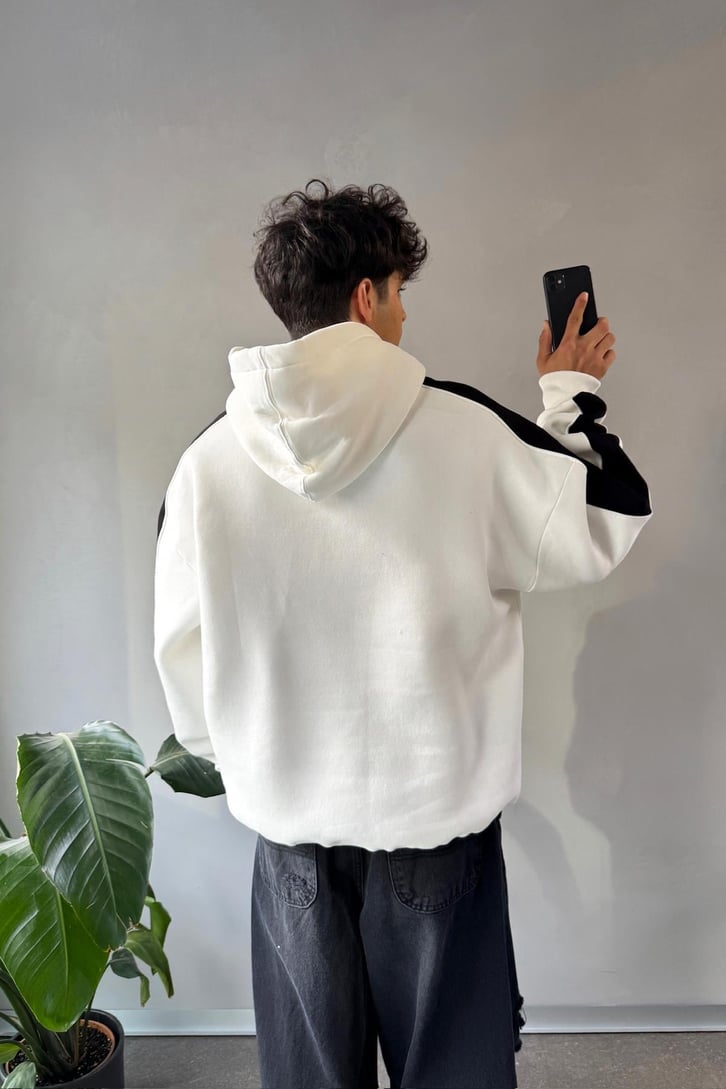 Kol Biye Geçişli Baskılı Oversize Hoodie