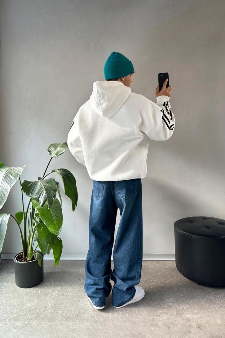 Kol Biye Geçişli Baskılı Oversize Hoodie