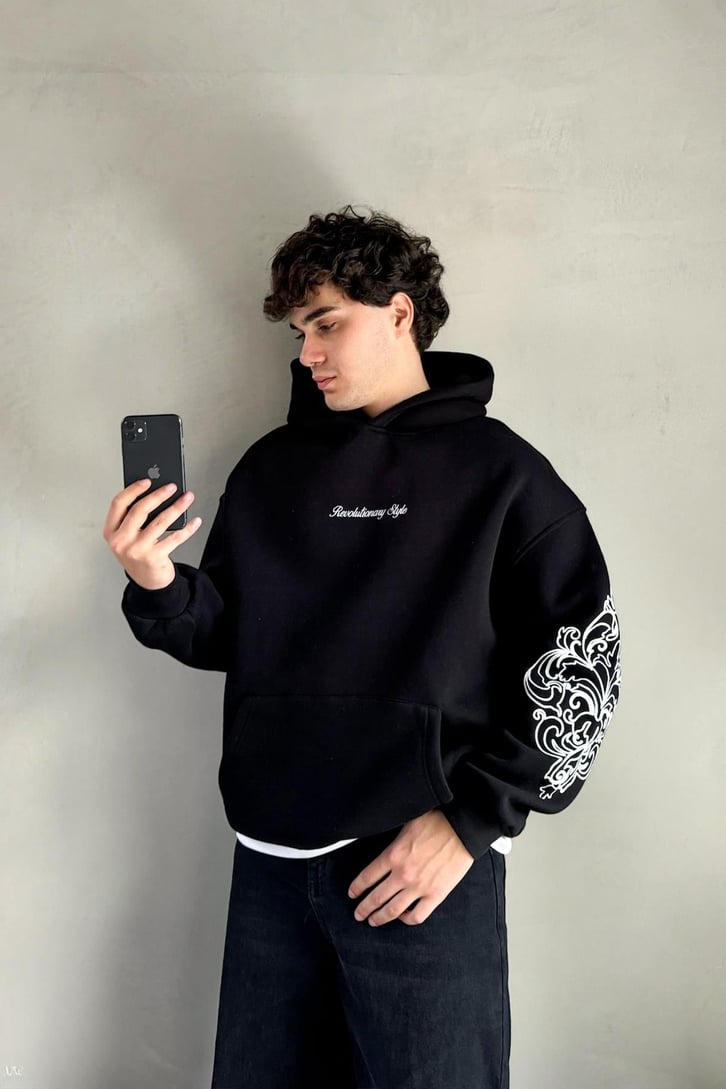 Kol Nakış Detaylı Oversize Hoodie