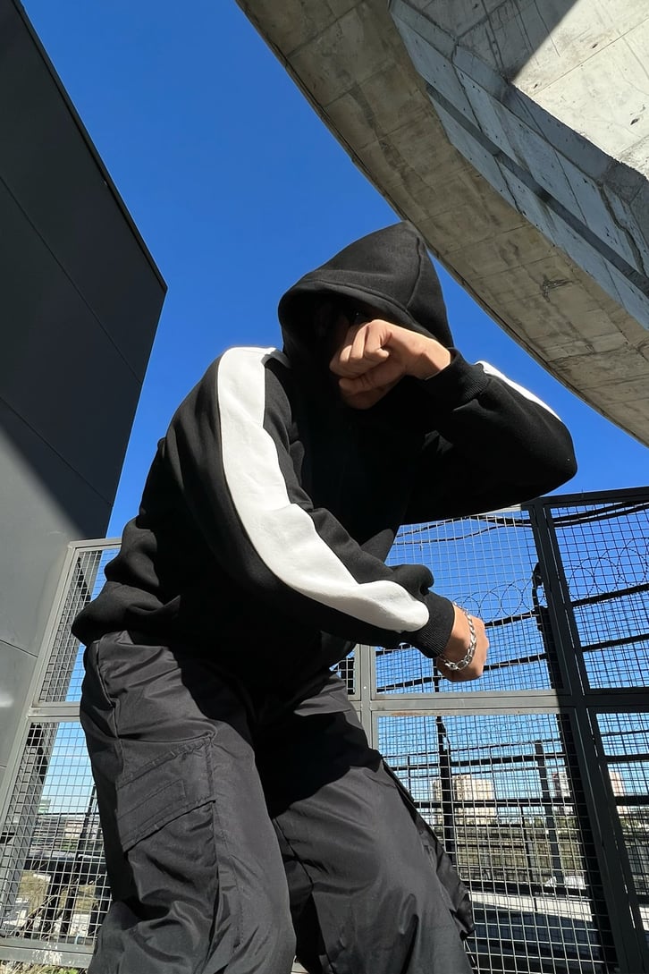Kol Şeritli Zip Oversize Sweatshirt