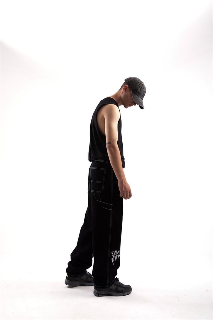 Kontrast Dikiş Text Printed Baggy Jean
