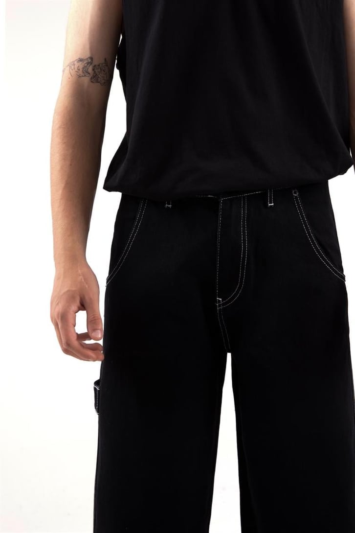 Kontrast Dikiş Text Printed Baggy Jean