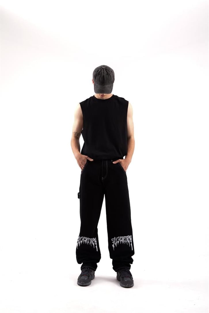 Kontrast Dikiş Text Printed Baggy Jean