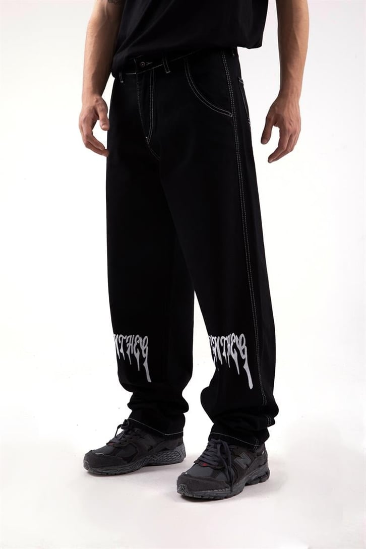 Kontrast Dikiş Text Printed Baggy Jean