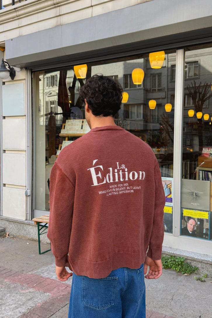 La Edition Nakışlı Eskitme Triko Kazak