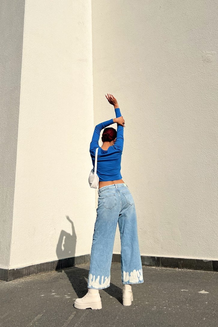 Leg Painted Buz Mavi Baggy Jean