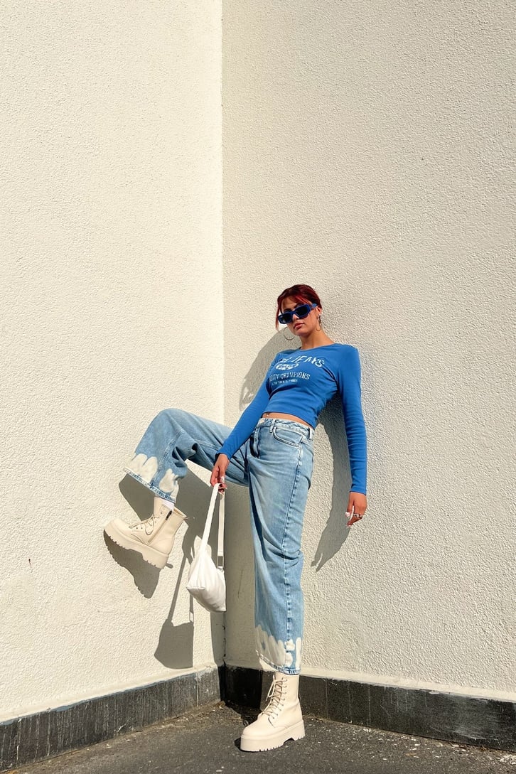 Leg Painted Buz Mavi Baggy Jean