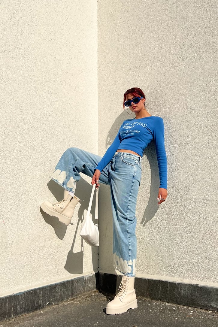 Leg Painted Buz Mavi Baggy Jean