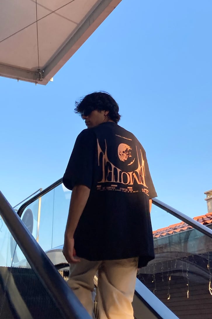 Lemotel Baskılı Siyah Oversize Tshirt