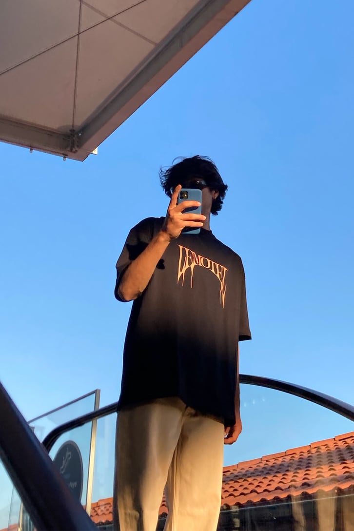 Lemotel Baskılı Siyah Oversize Tshirt