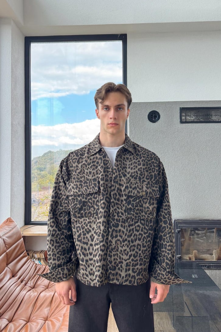 Leopar Desen Gömlek Ceket