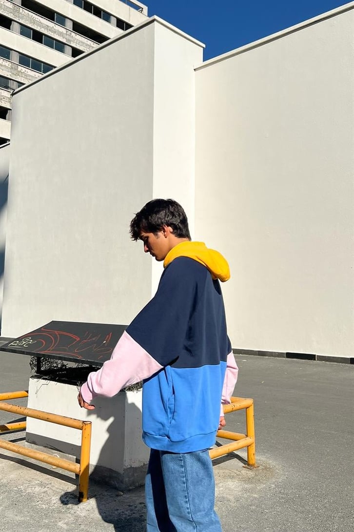 Let it Happen Baskılı Parçalı Lacivert İçi Pamuklu Oversize Hoodie