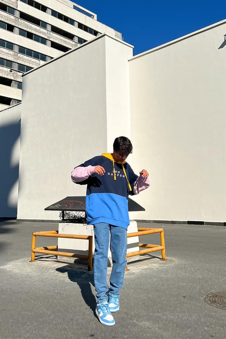 Let it Happen Baskılı Parçalı Lacivert İçi Pamuklu Oversize Hoodie