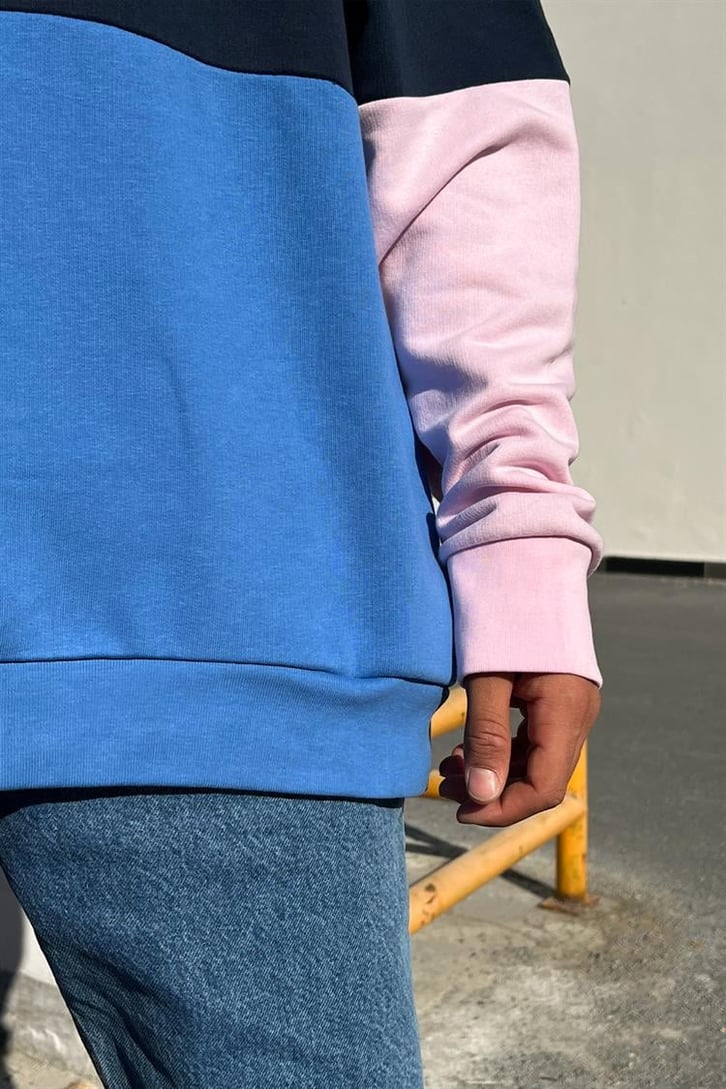 Let it Happen Baskılı Parçalı Lacivert İçi Pamuklu Oversize Hoodie