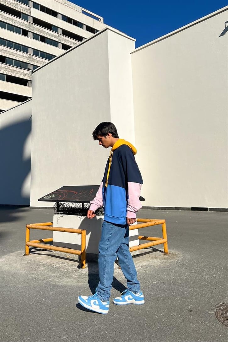 Let it Happen Baskılı Parçalı Lacivert İçi Pamuklu Oversize Hoodie