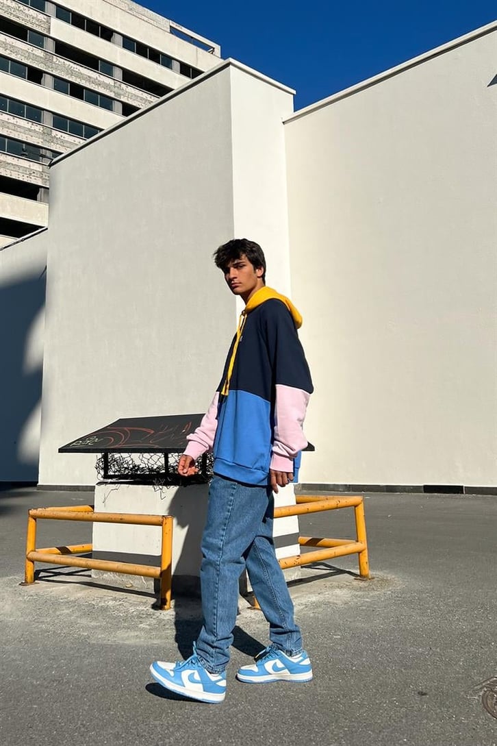 Let it Happen Baskılı Parçalı Lacivert İçi Pamuklu Oversize Hoodie