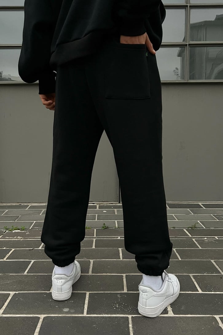 Letter Baskılı Siyah Jogger Fit Eşofman Altı