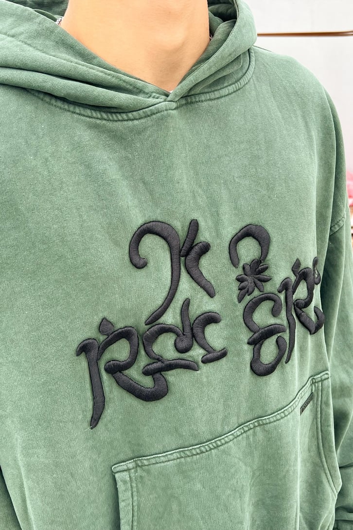 Letter Nakışlı Yıkamalı Yeşil Oversize Sweatshirt