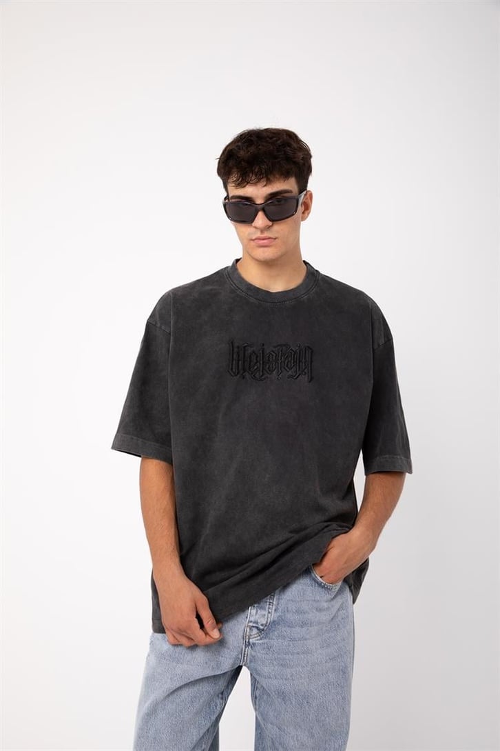 Life is Pain Nakışlı Acid Wash Oversize Tişört