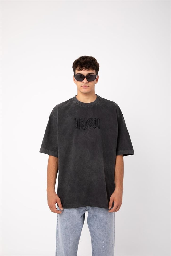 Life is Pain Nakışlı Acid Wash Oversize Tişört