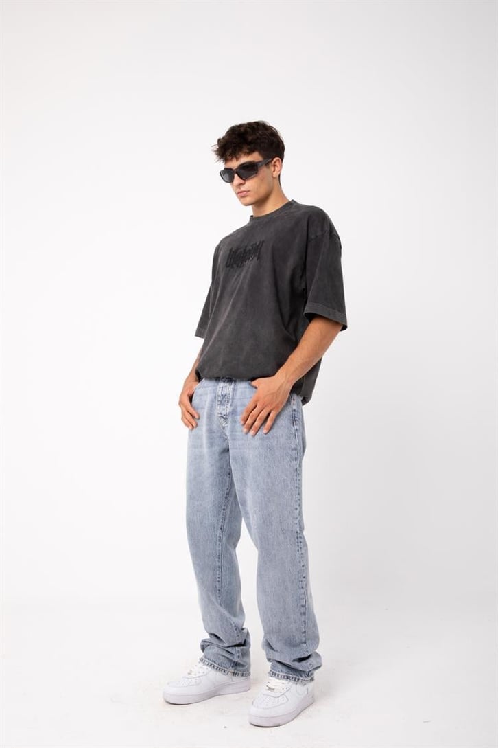Life is Pain Nakışlı Acid Wash Oversize Tişört
