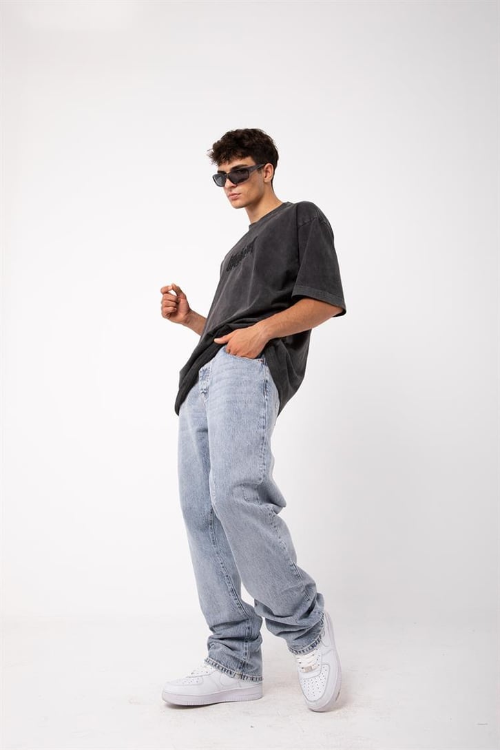 Life is Pain Nakışlı Acid Wash Oversize Tişört