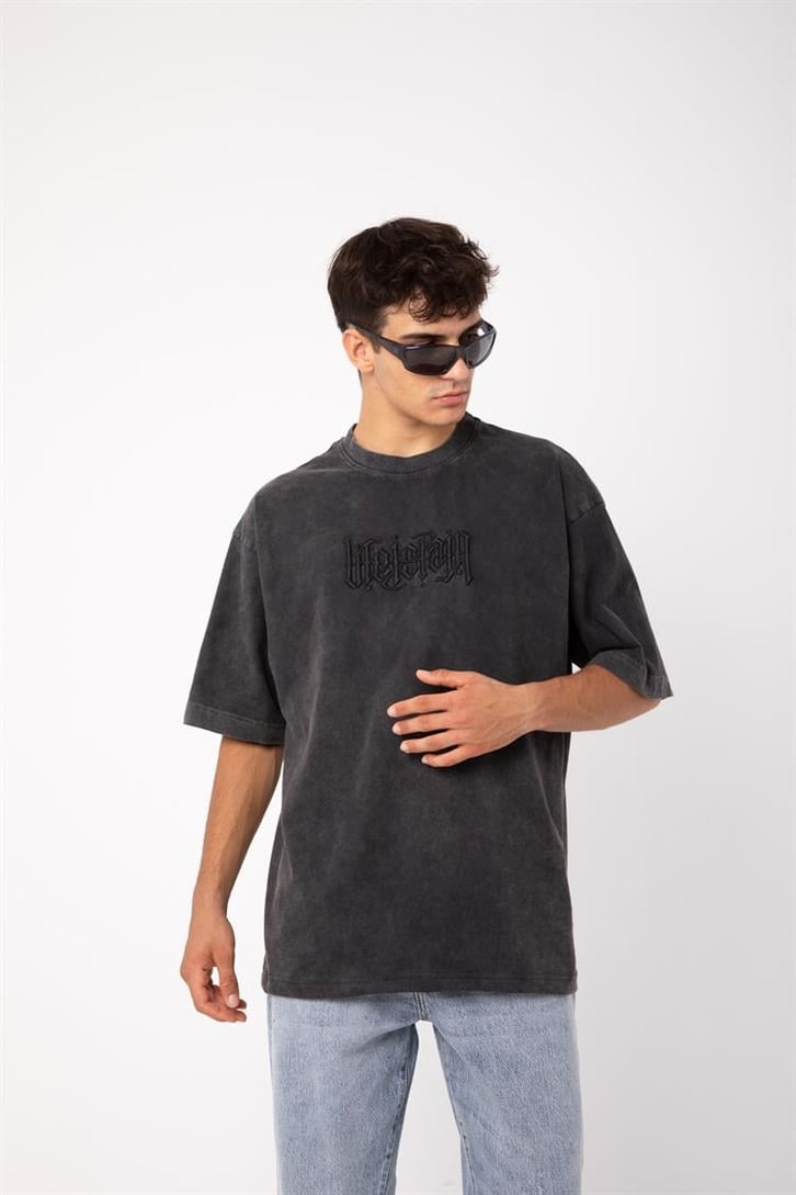 Life is Pain Nakışlı Acid Wash Oversize Tişört
