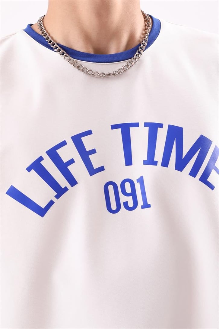 Life Time Baskılı Beyaz Şortlu Takım