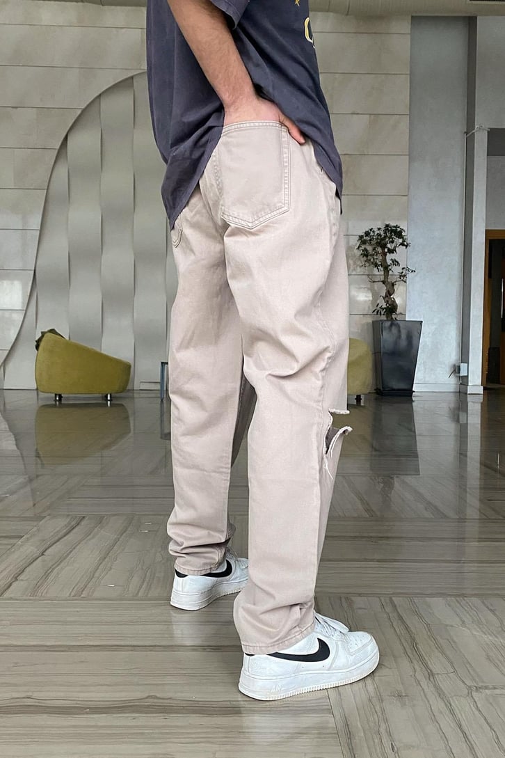 Light Brown Ripped Loose Fit Pant