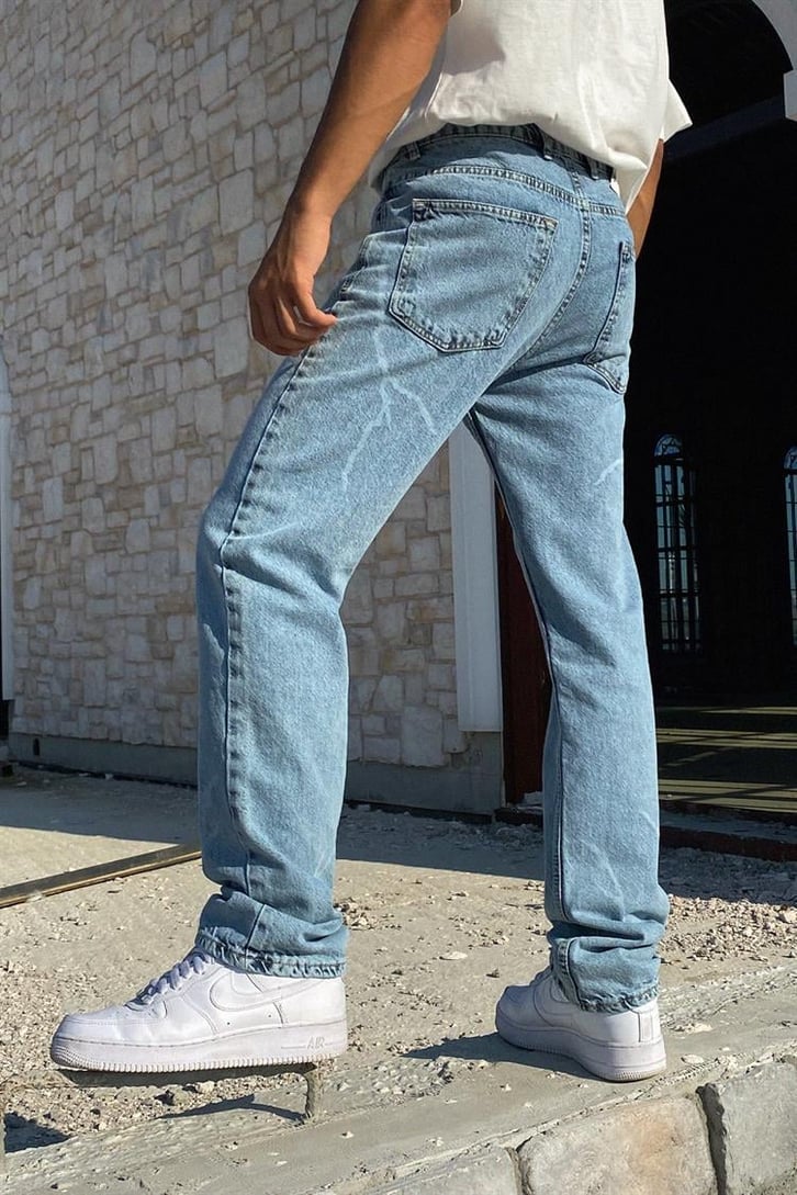 Lightning Baskılı Buz Mavi Regular Fit Jean
