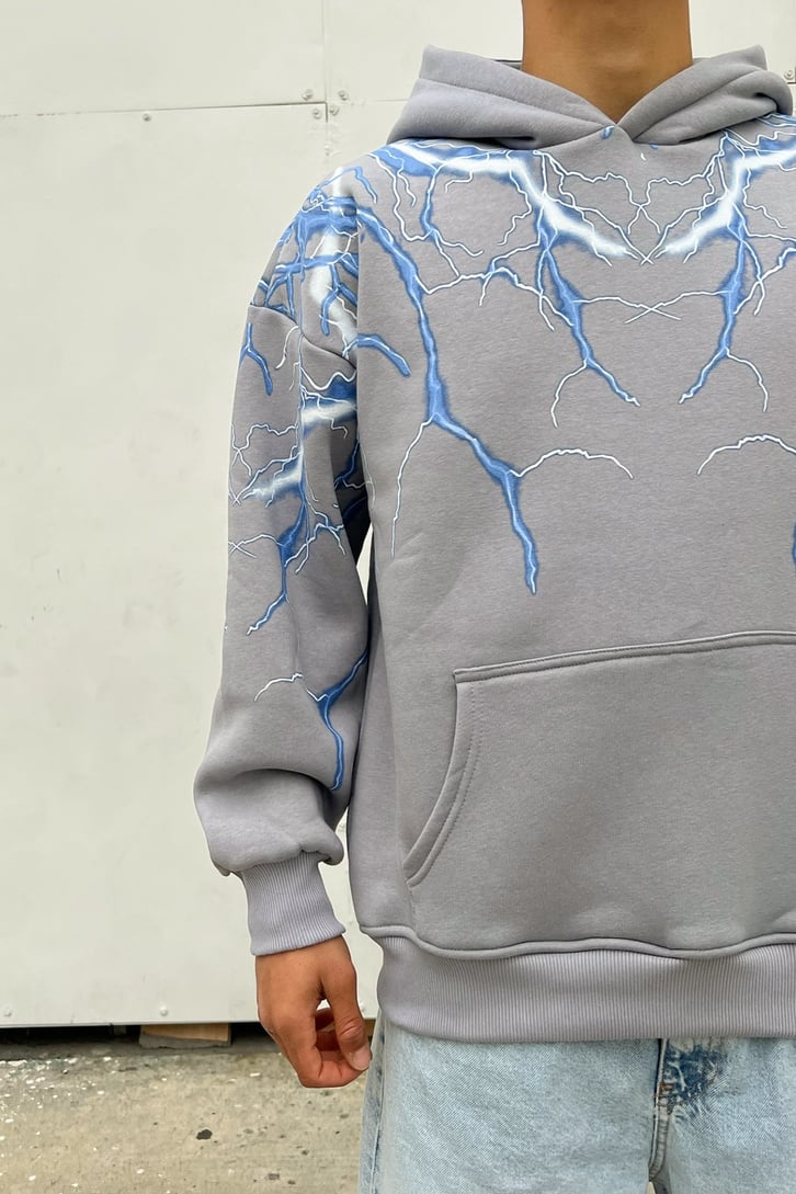 Lightning Baskılı Oversize Hoodie
