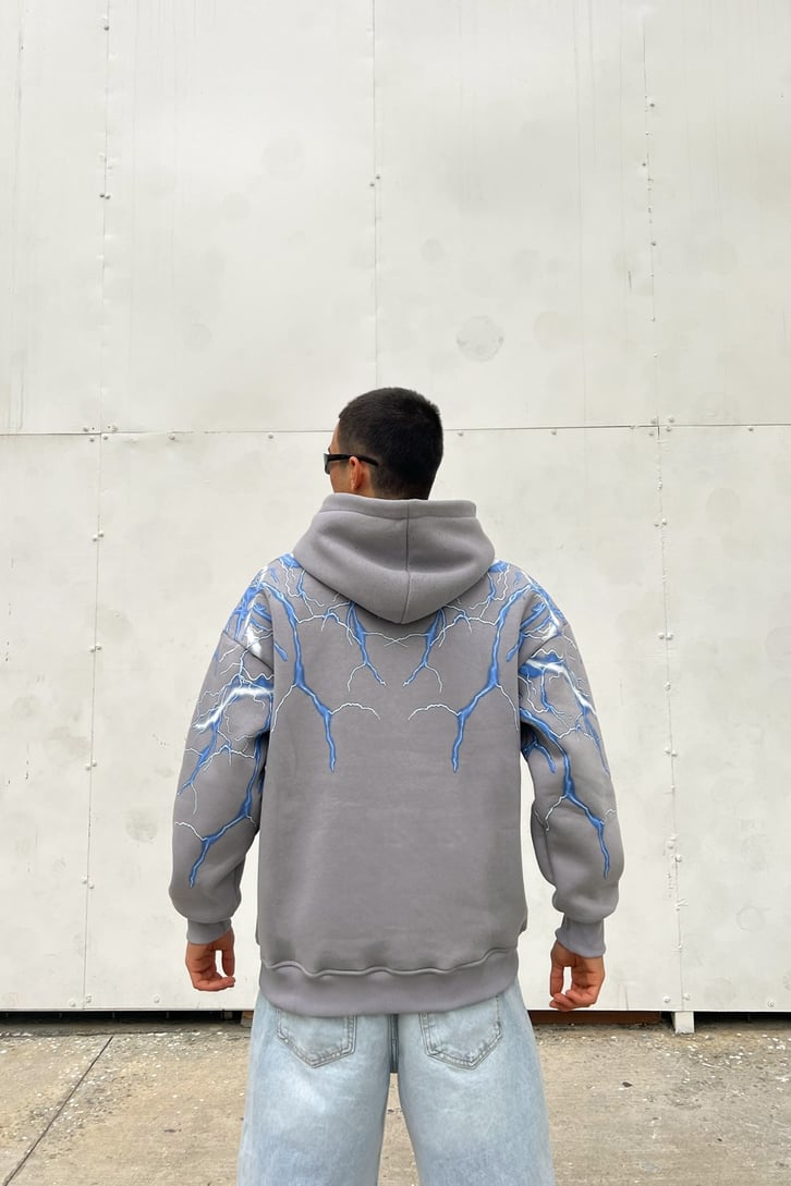 Lightning Baskılı Oversize Hoodie