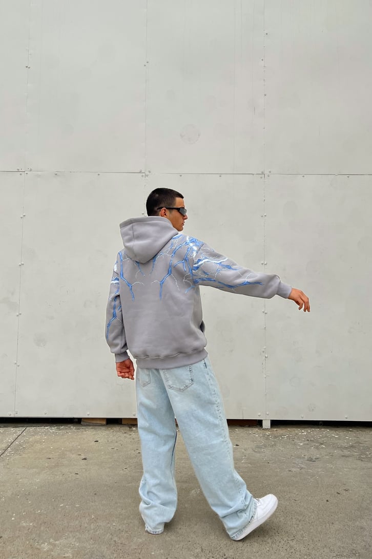 Lightning Baskılı Oversize Hoodie