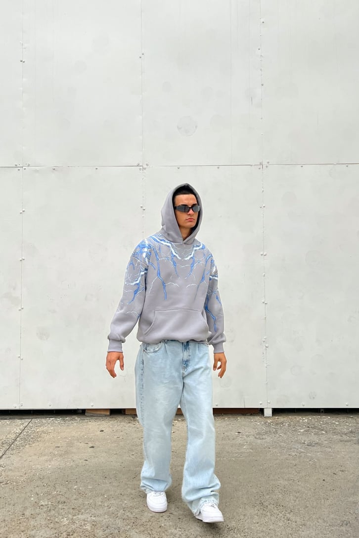 Lightning Baskılı Oversize Hoodie